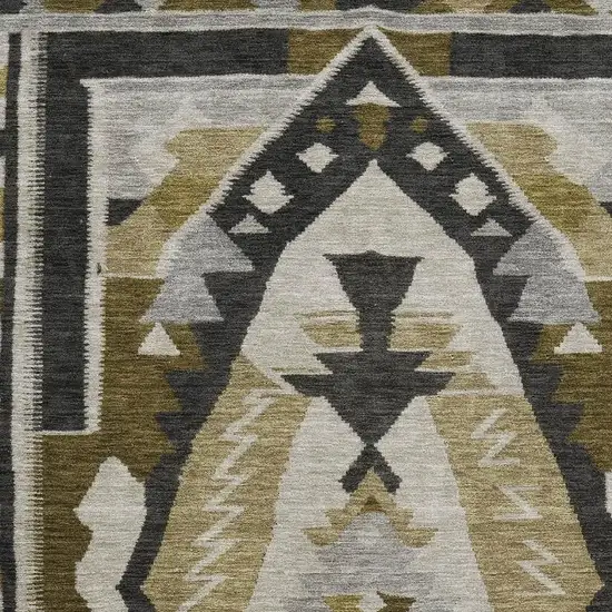 Chocolate Beige And Charcoal Tribal Washable Area Rug With UV Protection Photo 3