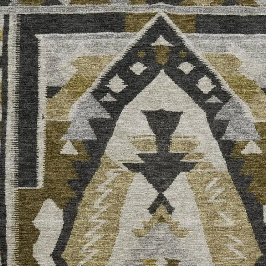 Chocolate Beige And Charcoal Tribal Washable Area Rug With UV Protection Photo 3