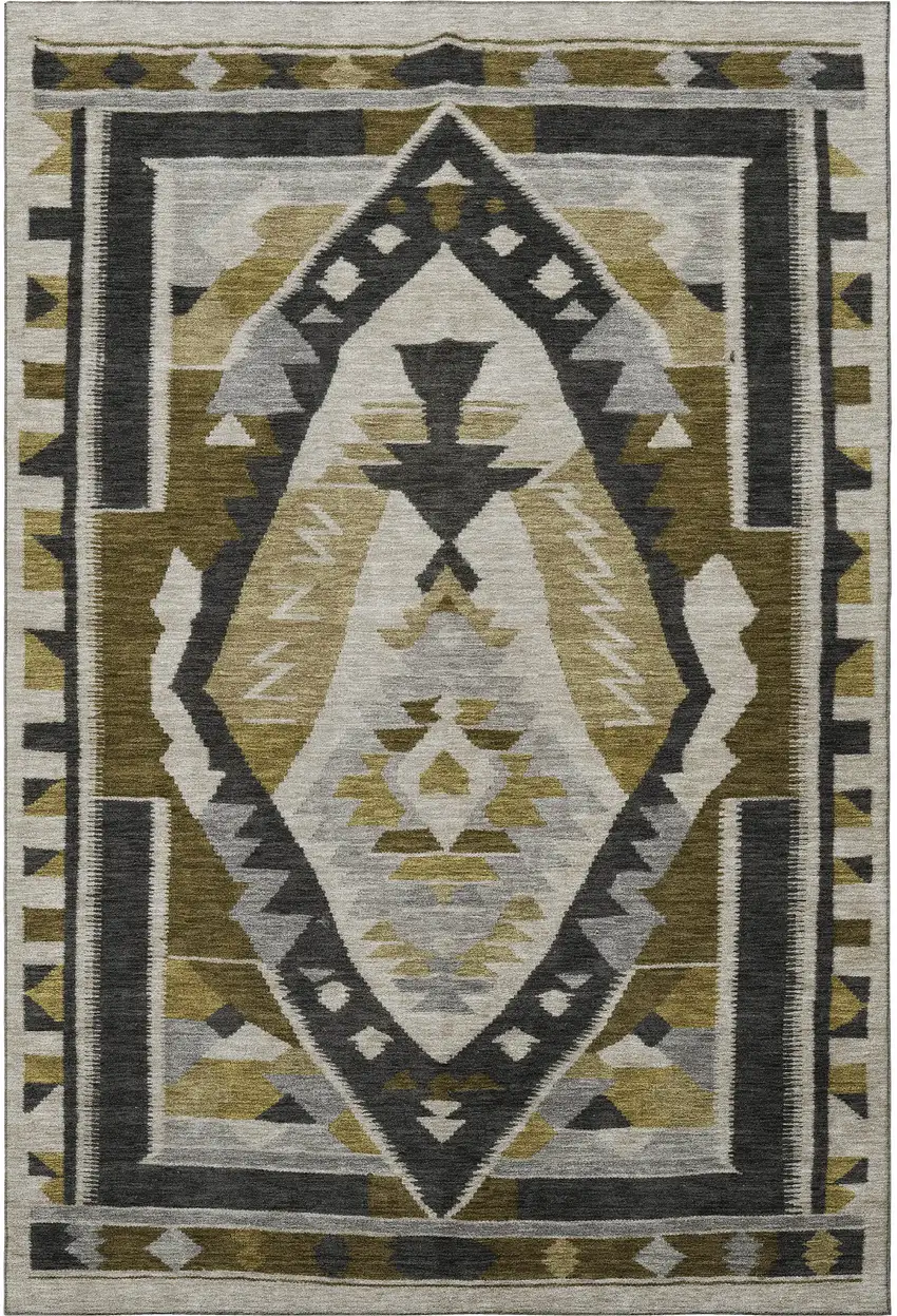 Chocolate Beige And Charcoal Tribal Washable Area Rug With UV Protection Photo 4