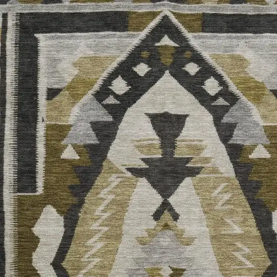 Chocolate Beige And Charcoal Tribal Washable Area Rug With UV Protection Photo 3