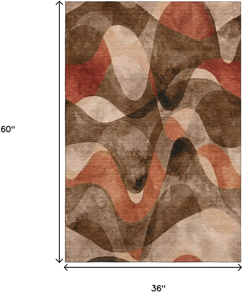 Chocolate Beige And Copper Abstract Washable Area Rug With UV Protection Photo 6