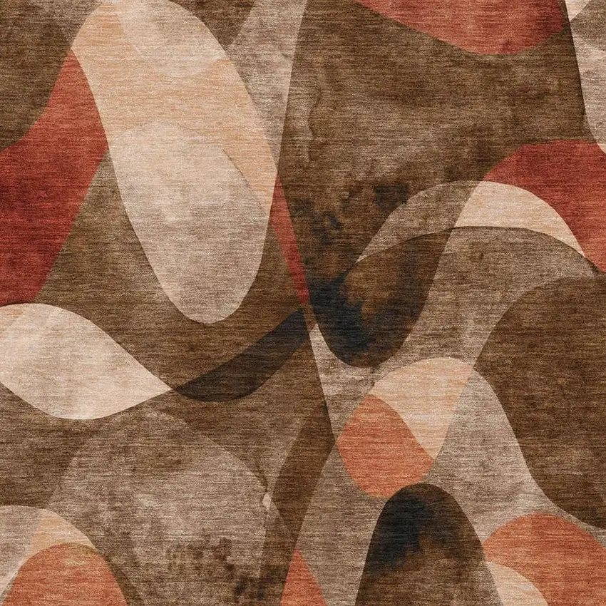 Chocolate Beige And Copper Abstract Washable Area Rug With UV Protection Photo 3