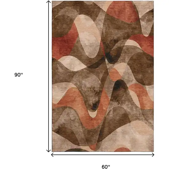 Chocolate Beige And Copper Abstract Washable Area Rug With UV Protection Photo 3
