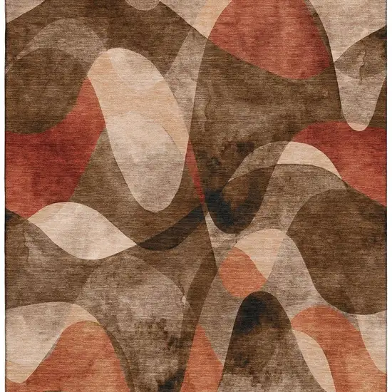 Chocolate Beige And Copper Abstract Washable Area Rug With UV Protection Photo 4
