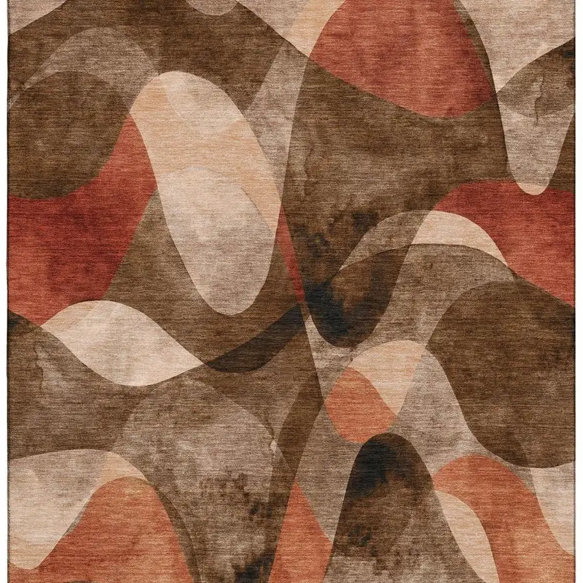 Chocolate Beige And Copper Abstract Washable Area Rug With UV Protection Photo 4
