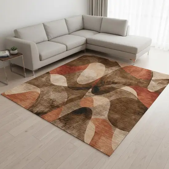 Chocolate Beige And Copper Abstract Washable Area Rug With UV Protection Photo 2