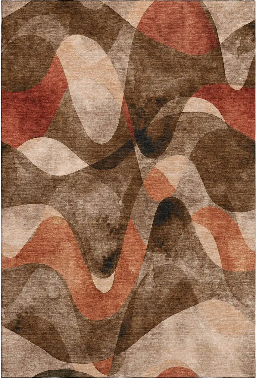 Chocolate Beige And Copper Abstract Washable Area Rug With UV Protection Photo 1