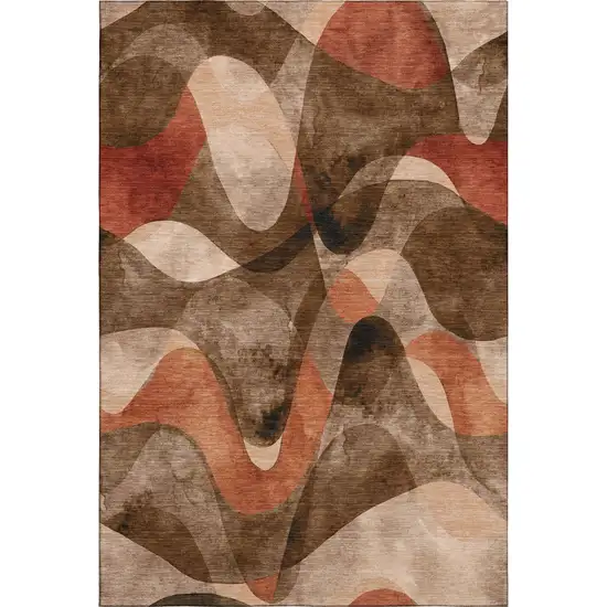 Chocolate Beige And Copper Abstract Washable Area Rug With UV Protection Photo 1
