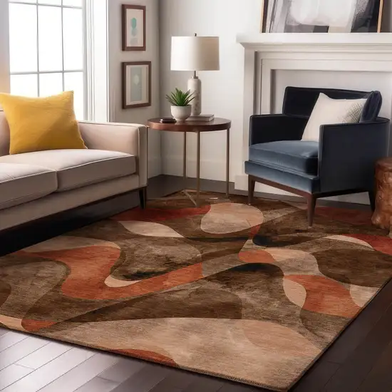 Chocolate Beige And Copper Abstract Washable Area Rug With UV Protection Photo 4