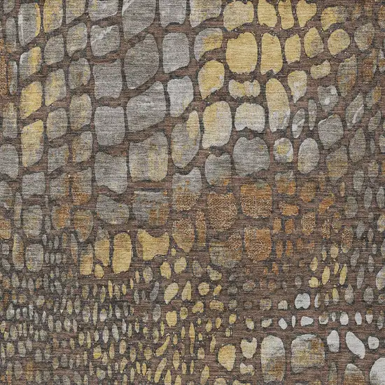 Chocolate Beige And Copper Abstract Washable Indoor Outdoor Area Rug Photo 5