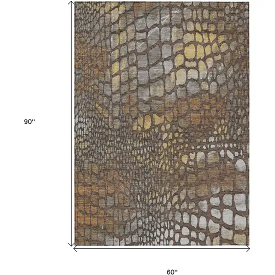 Chocolate Beige And Copper Abstract Washable Indoor Outdoor Area Rug Photo 3