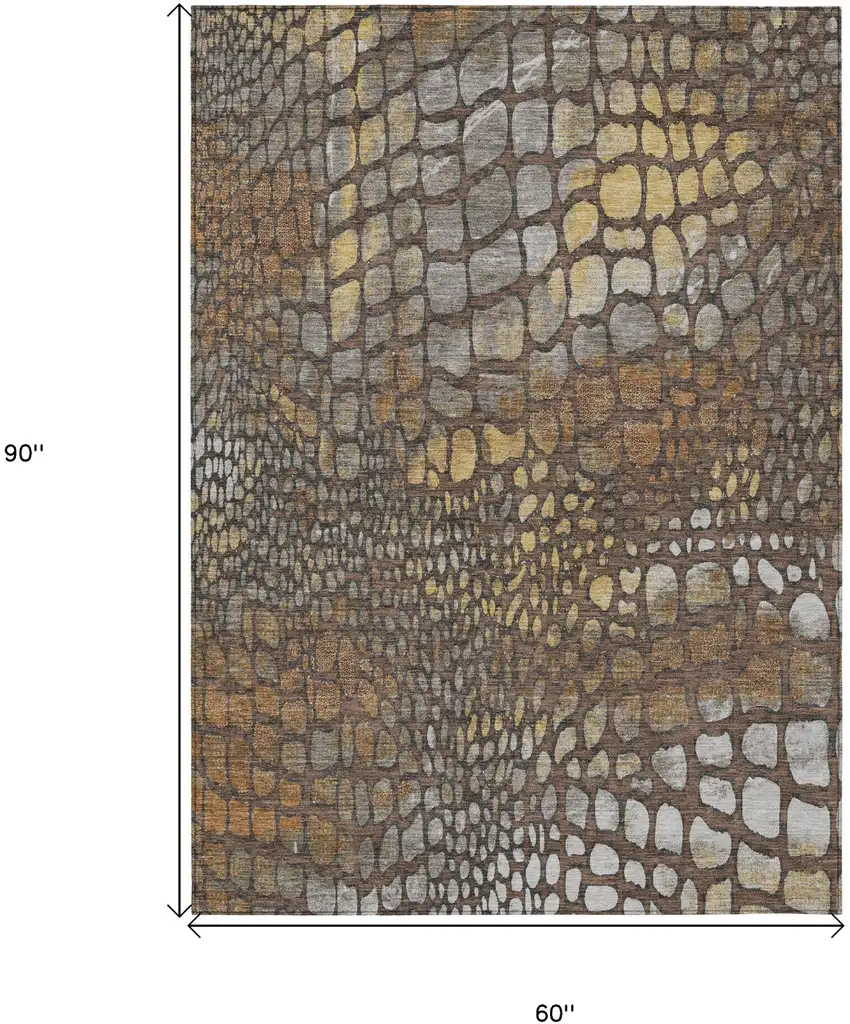 Chocolate Beige And Copper Abstract Washable Indoor Outdoor Area Rug Photo 3