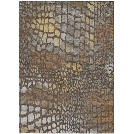 Chocolate Beige And Copper Abstract Washable Indoor Outdoor Area Rug Photo 6