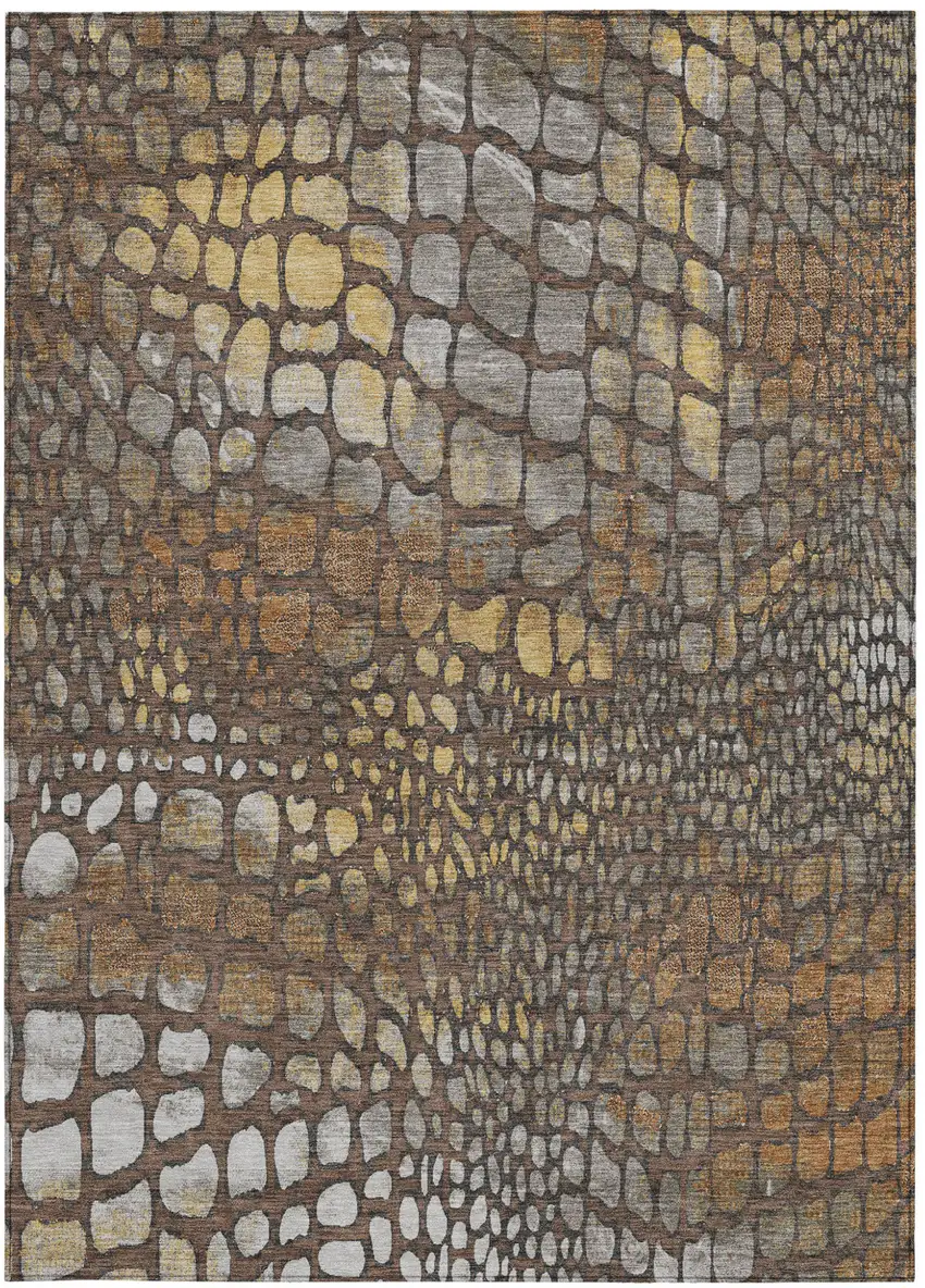 Chocolate Beige And Copper Abstract Washable Indoor Outdoor Area Rug Photo 6