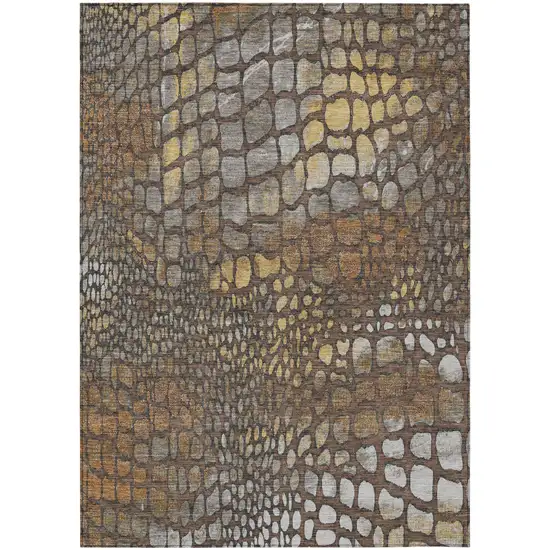 Chocolate Beige And Copper Abstract Washable Indoor Outdoor Area Rug Photo 2