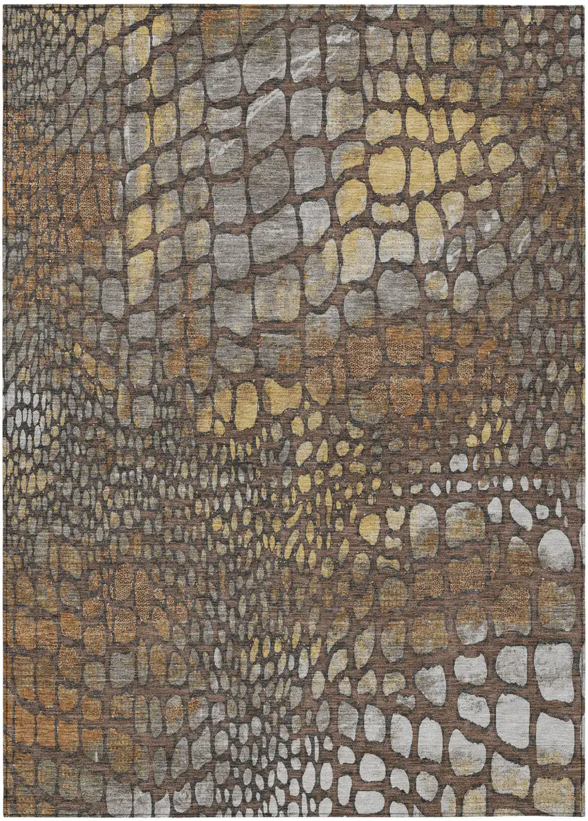 Chocolate Beige And Copper Abstract Washable Indoor Outdoor Area Rug Photo 2
