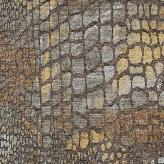 Chocolate Beige And Copper Abstract Washable Indoor Outdoor Area Rug Photo 5