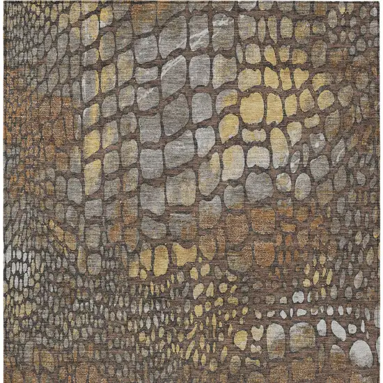 Chocolate Beige And Copper Abstract Washable Indoor Outdoor Area Rug Photo 6