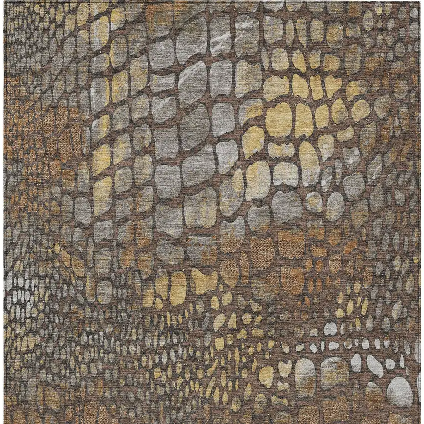 Chocolate Beige And Copper Abstract Washable Indoor Outdoor Area Rug Photo 6