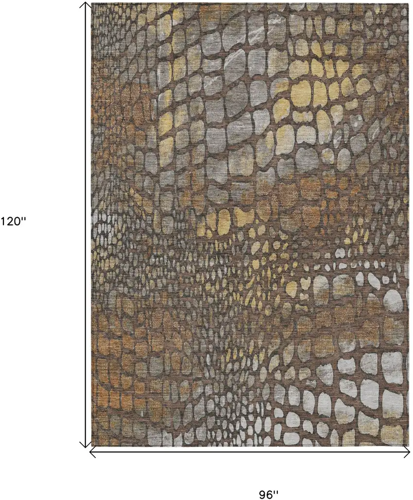 Chocolate Beige And Copper Abstract Washable Indoor Outdoor Area Rug Photo 3