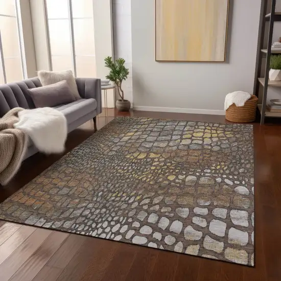 Chocolate Beige And Copper Abstract Washable Indoor Outdoor Area Rug Photo 8