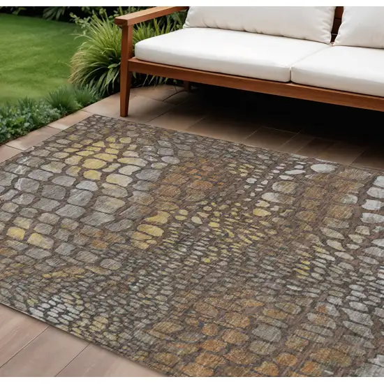 Chocolate Beige And Copper Abstract Washable Indoor Outdoor Area Rug Photo 1