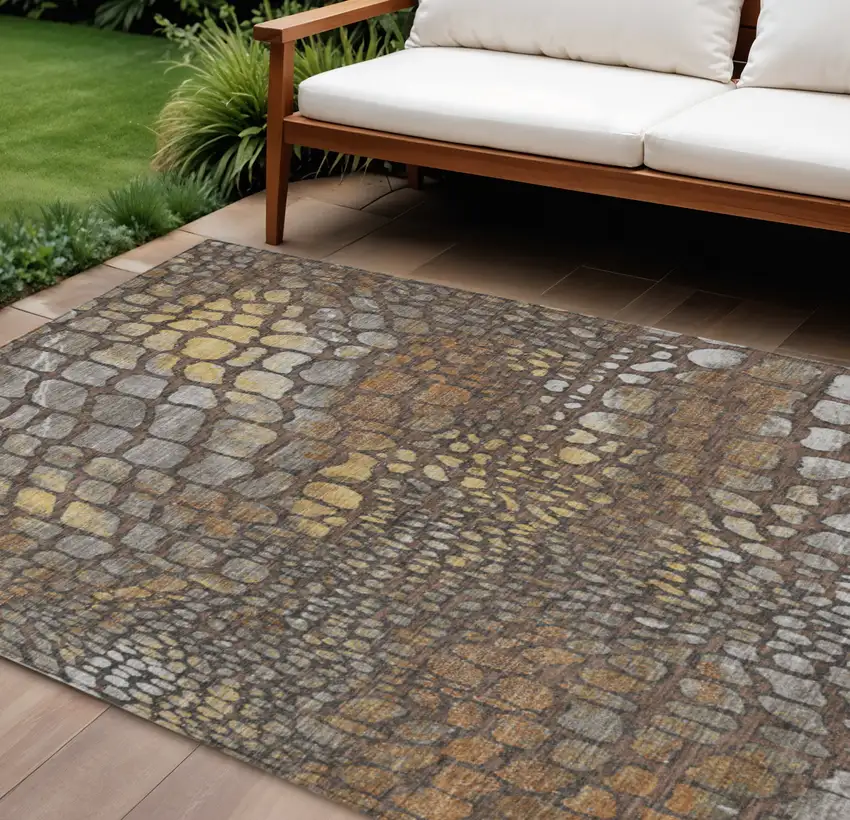 Chocolate Beige And Copper Abstract Washable Indoor Outdoor Area Rug Photo 1