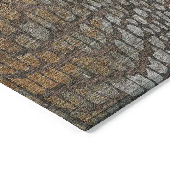 Chocolate Beige And Copper Abstract Washable Indoor Outdoor Area Rug Photo 4