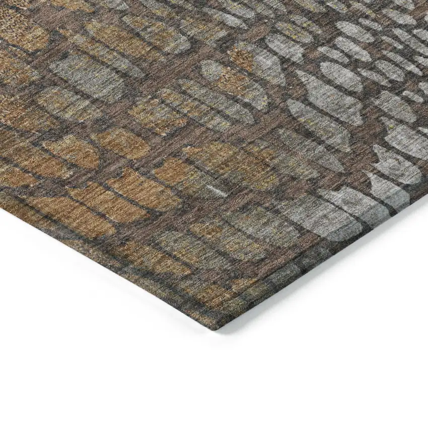 Chocolate Beige And Copper Abstract Washable Indoor Outdoor Area Rug Photo 4