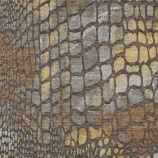 Chocolate Beige And Copper Abstract Washable Indoor Outdoor Area Rug Photo 4
