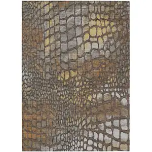 Photo of Chocolate Beige And Copper Abstract Washable Indoor Outdoor Area Rug