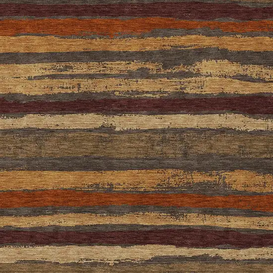Chocolate Beige And Copper Striped Washable Indoor Outdoor Area Rug Photo 5