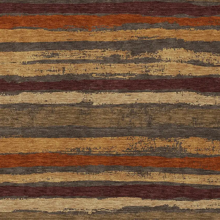 Chocolate Beige And Copper Striped Washable Indoor Outdoor Area Rug Photo 5