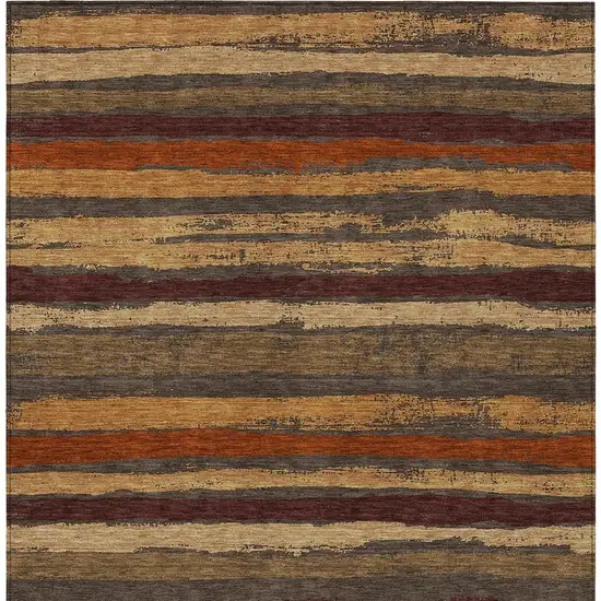 Chocolate Beige And Copper Striped Washable Indoor Outdoor Area Rug Photo 6