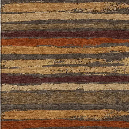 Chocolate Beige And Copper Striped Washable Indoor Outdoor Area Rug Photo 5