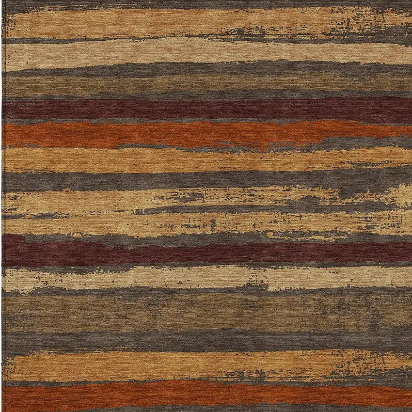 Chocolate Beige And Copper Striped Washable Indoor Outdoor Area Rug Photo 5