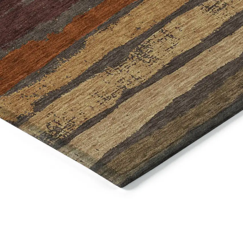 Chocolate Beige And Copper Striped Washable Indoor Outdoor Area Rug Photo 4