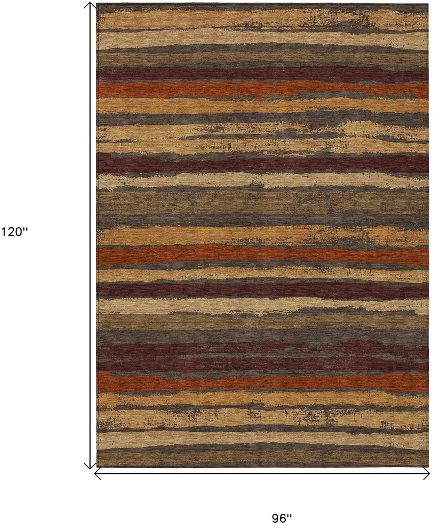 Chocolate Beige And Copper Striped Washable Indoor Outdoor Area Rug Photo 3