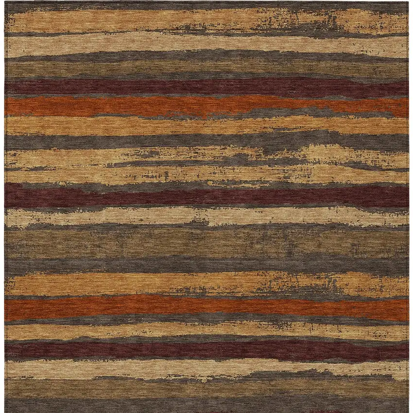 Chocolate Beige And Copper Striped Washable Indoor Outdoor Area Rug Photo 5