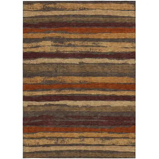 Chocolate Beige And Copper Striped Washable Indoor Outdoor Area Rug Photo 6