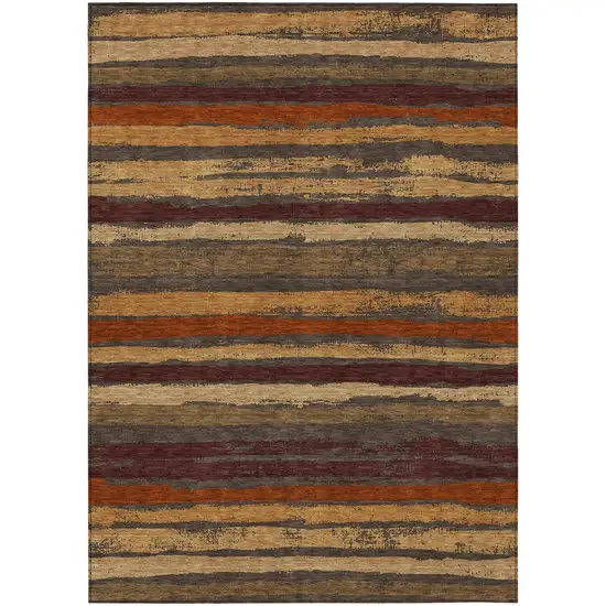 Chocolate Beige And Copper Striped Washable Indoor Outdoor Area Rug Photo 2