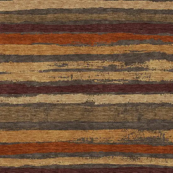 Chocolate Beige And Copper Striped Washable Indoor Outdoor Area Rug Photo 5