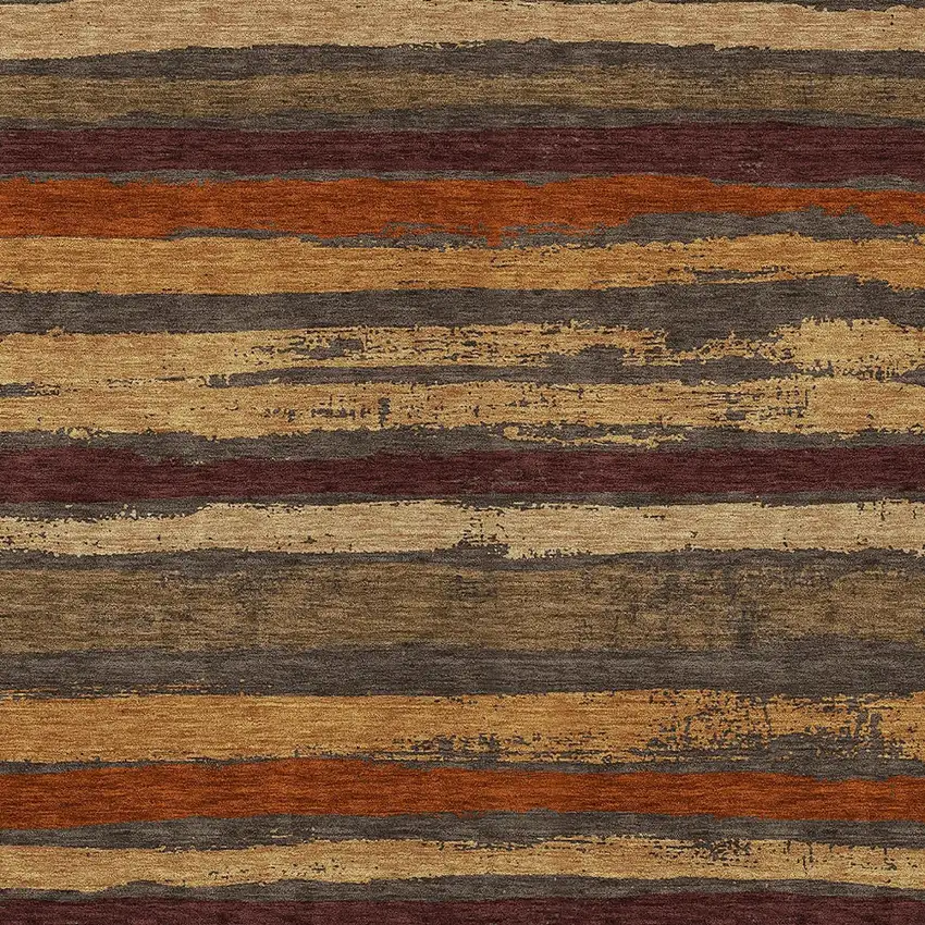 Chocolate Beige And Copper Striped Washable Indoor Outdoor Area Rug Photo 5