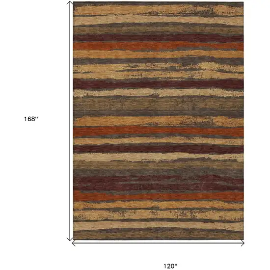 Chocolate Beige And Copper Striped Washable Indoor Outdoor Area Rug Photo 3