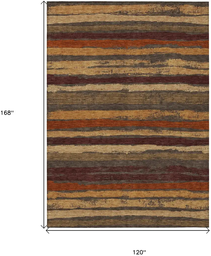 Chocolate Beige And Copper Striped Washable Indoor Outdoor Area Rug Photo 3