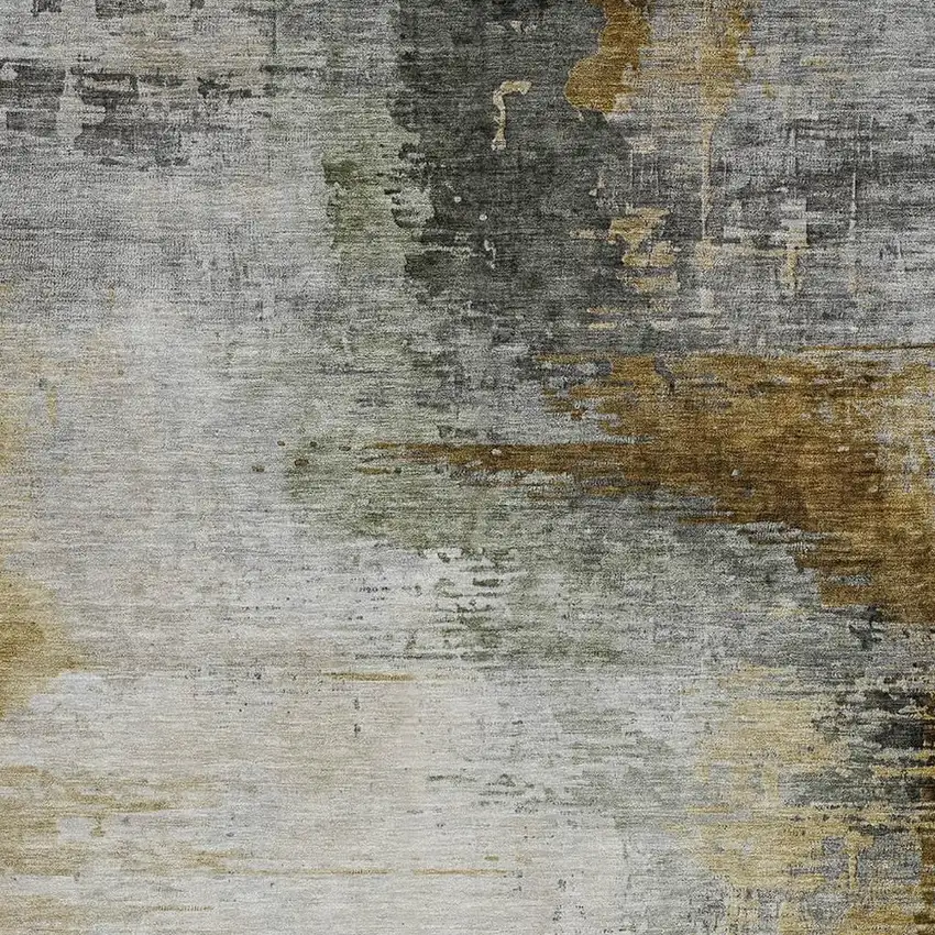 Chocolate Beige And Gold Abstract Washable Indoor Outdoor Area Rug Photo 4