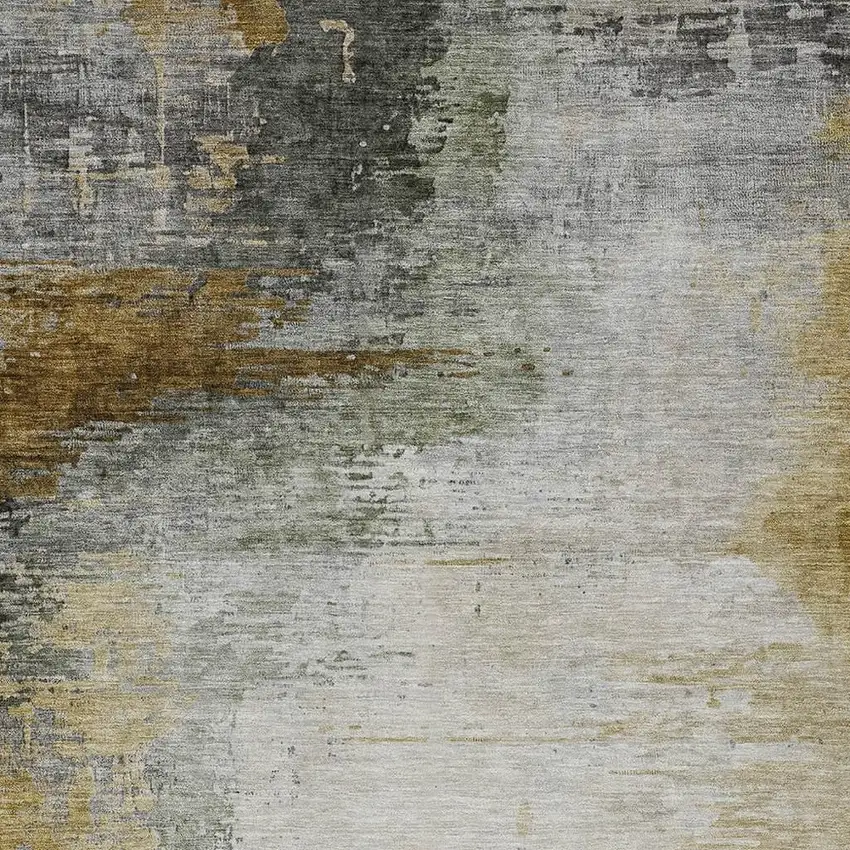 Chocolate Beige And Gold Abstract Washable Indoor Outdoor Area Rug Photo 3