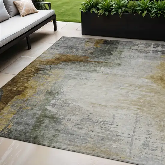 Chocolate Beige And Gold Abstract Washable Indoor Outdoor Area Rug Photo 2