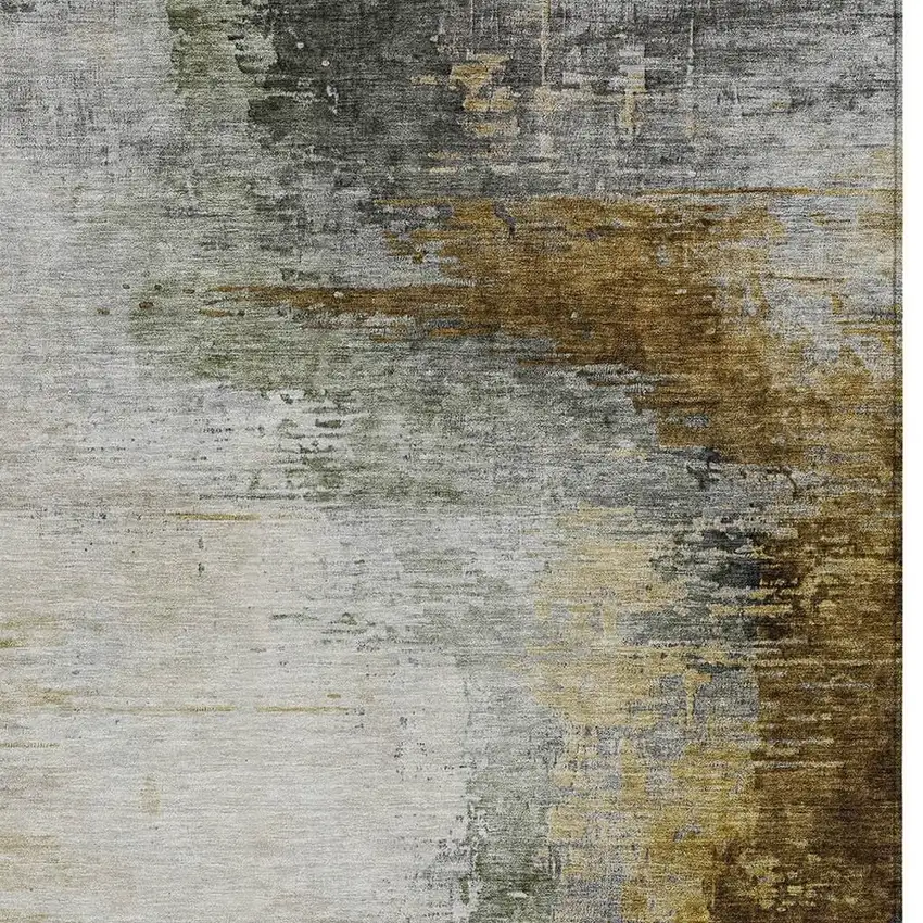 Chocolate Beige And Gold Abstract Washable Indoor Outdoor Area Rug Photo 3