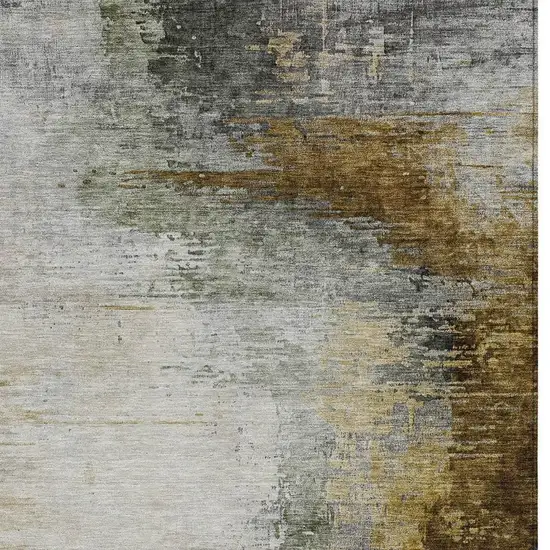 Chocolate Beige And Gold Abstract Washable Indoor Outdoor Area Rug Photo 3